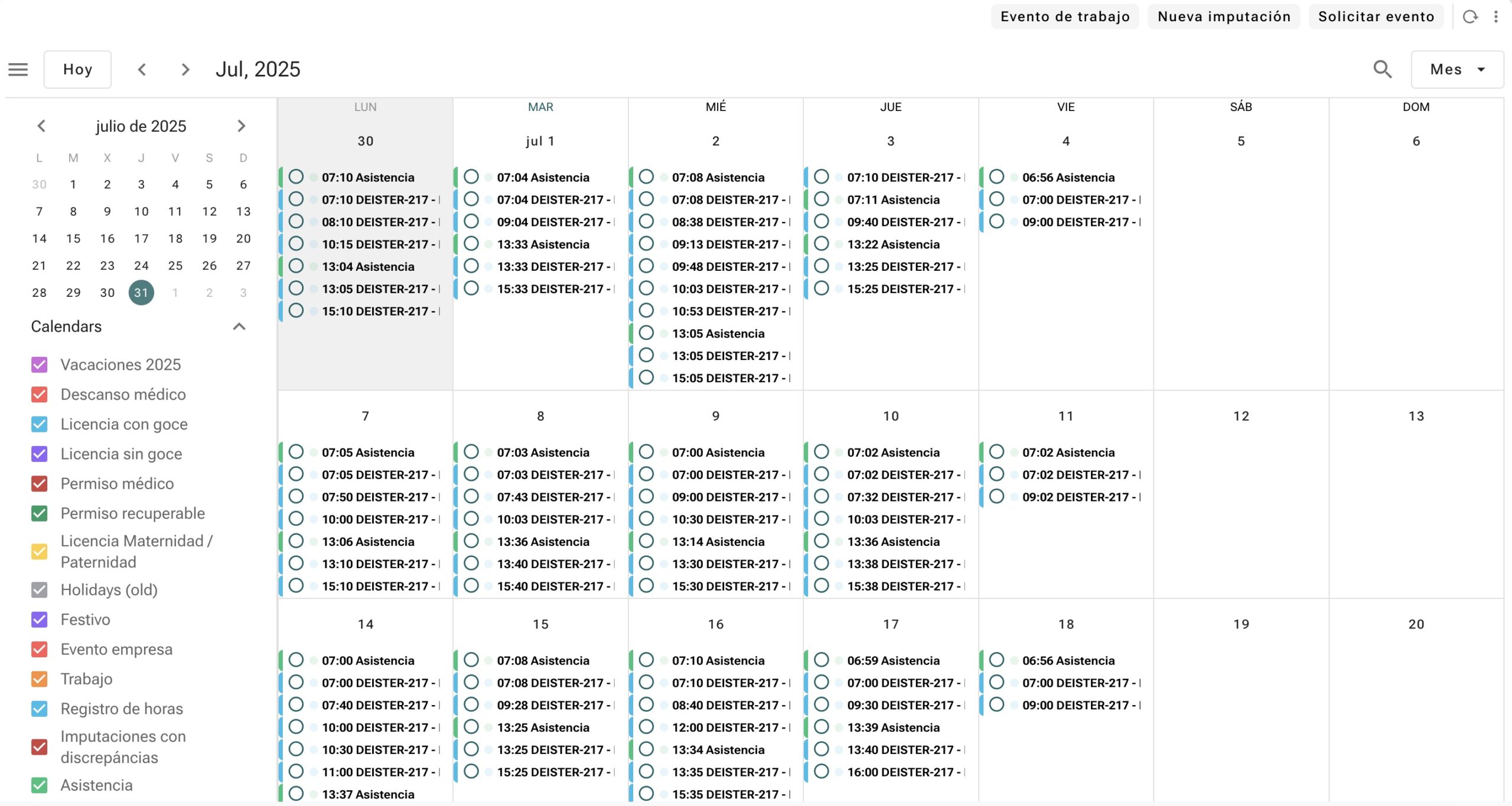 Dashboard de Airtool HCM con checklist y gestión de eventos laborales